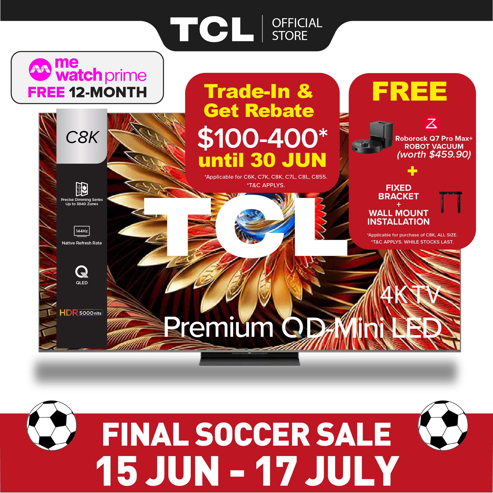 TCL C8K Premium QD-Mini LED 4K TV | 65 75 85 98 inch | HDR 4500