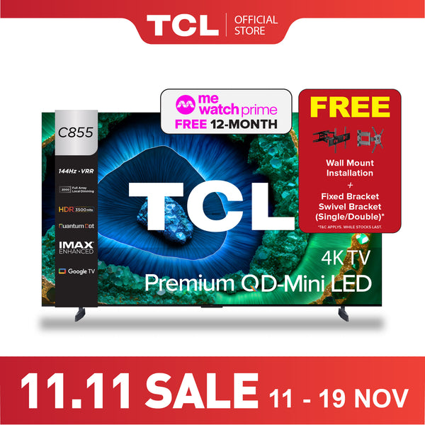 TCL C855 Premium QD-Mini LED 4K TV 85" - 98" AI Smart Google TV