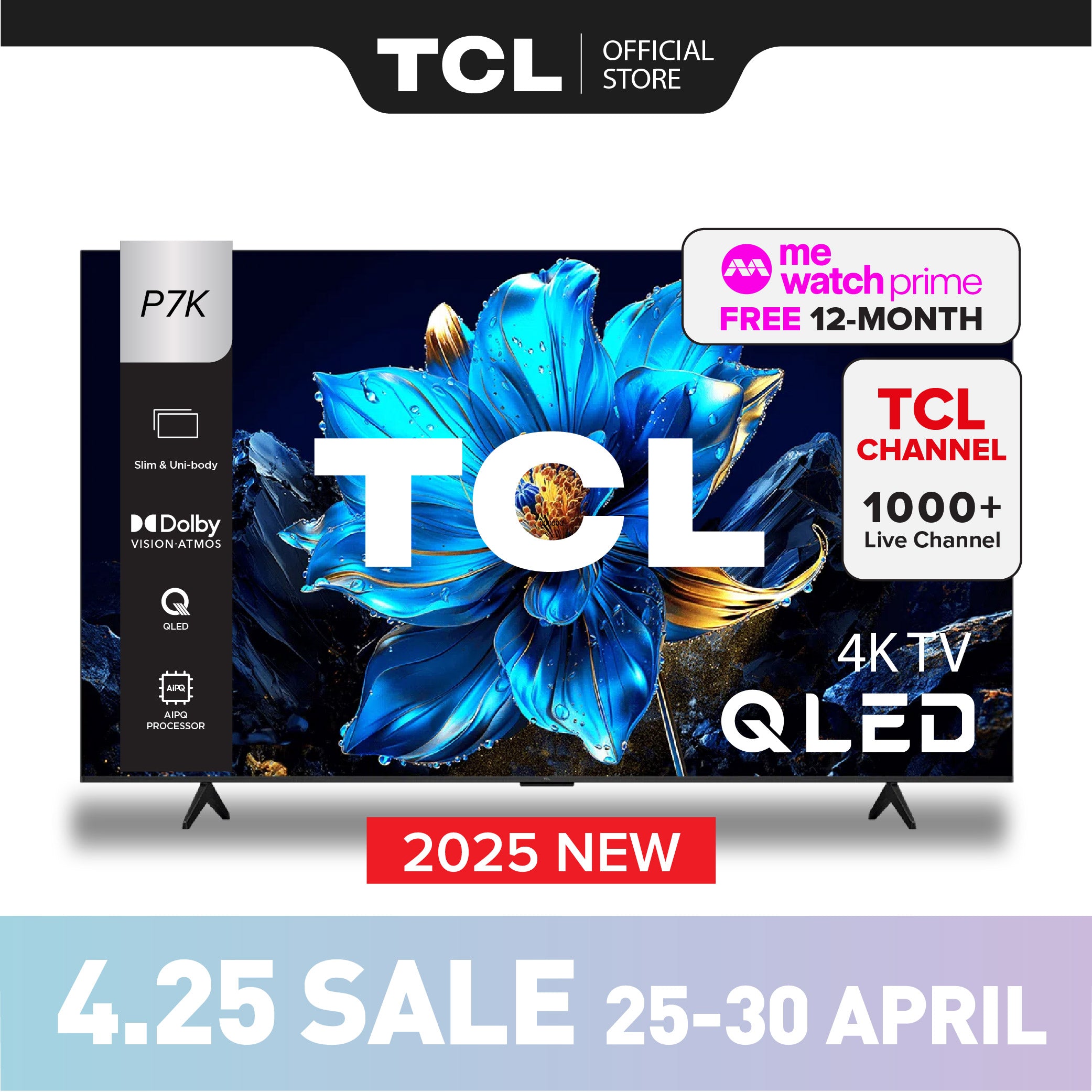 TCL P7K 4K QLED Smart TV 43|50|55 inch | AI Smart Google TV – TCL