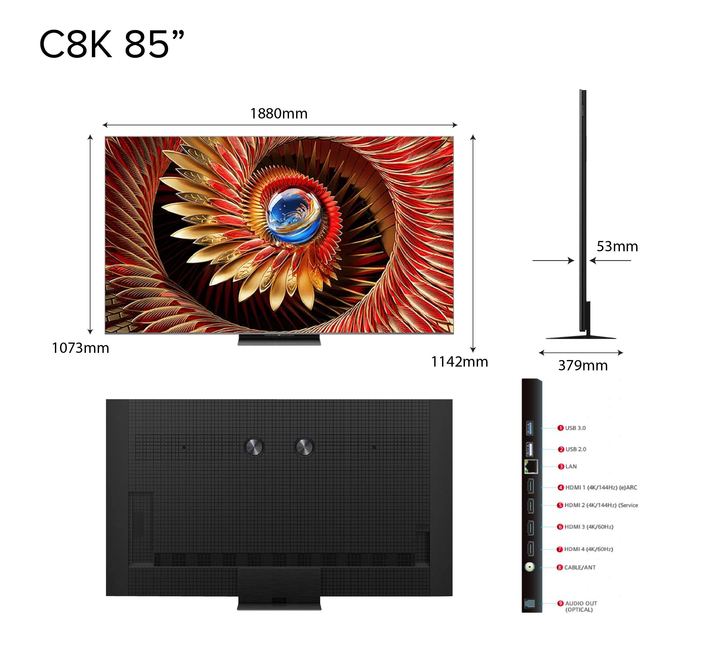 TCL C8K Premium QD-Mini LED 4K TV | 65 75 85 98 inch | HDR 4500